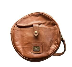 Pascado Genuine Leather Round Crossbody Bag Handmade India Cognac Brown